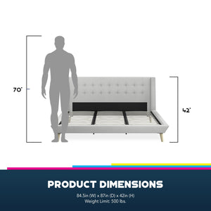 DHP Aliyah Upholstered Bed Frame - Light Gray - King
