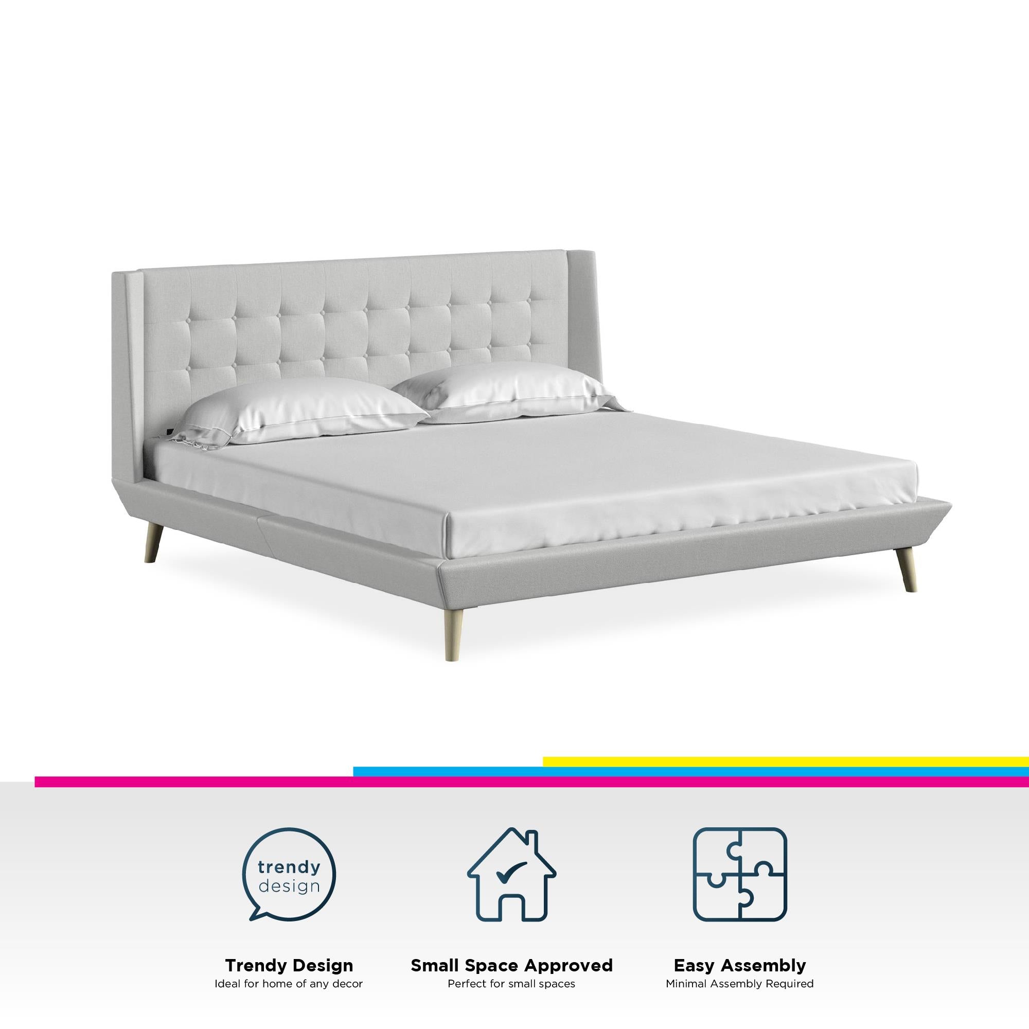 DHP Aliyah Upholstered Bed Frame - Light Gray - King