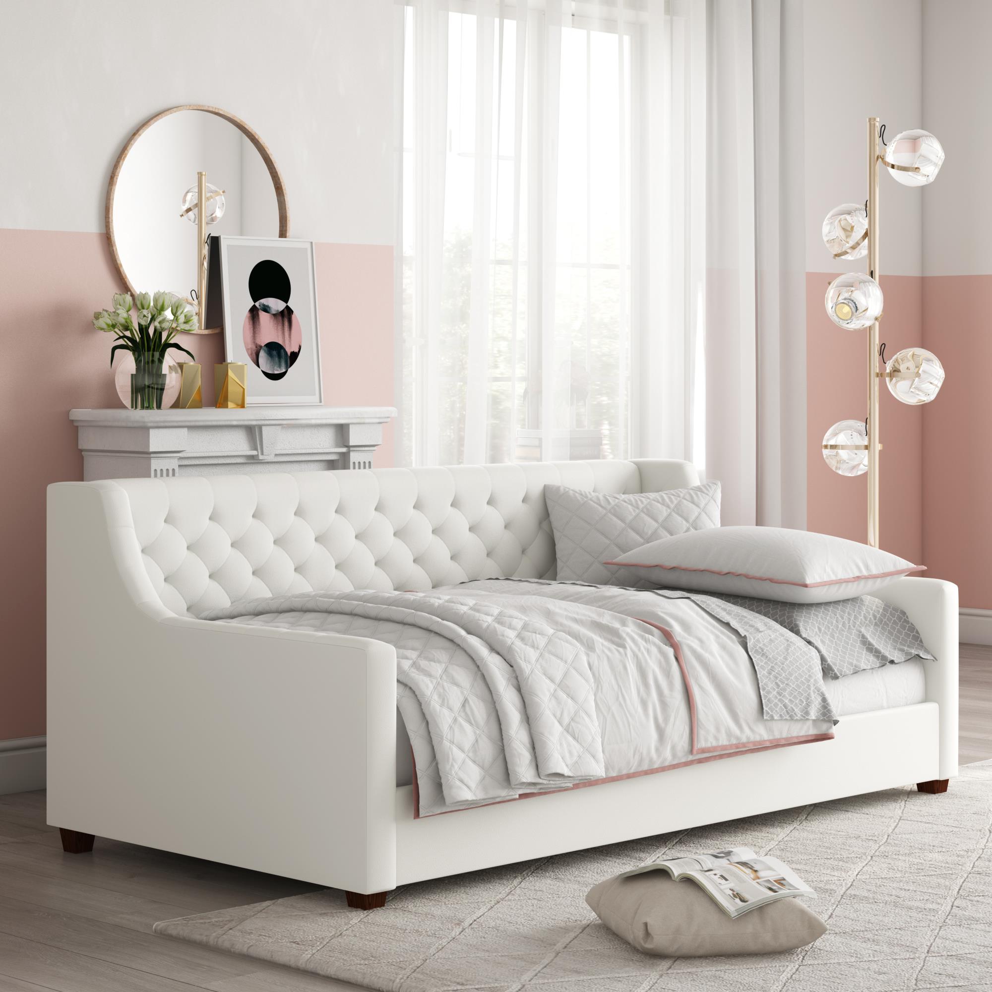 DHP Jordyn Upholstered Daybed, White Faux Leather - White - Twin