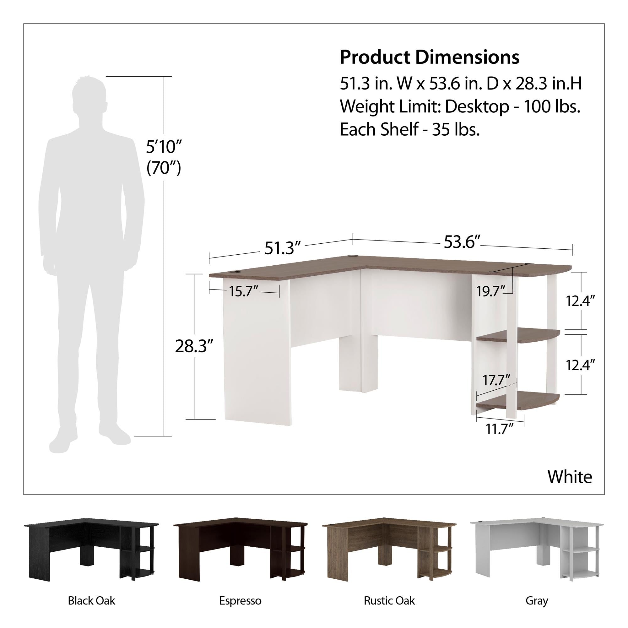 Ameriwood Home Dakota L Desk with Bookshelves - White