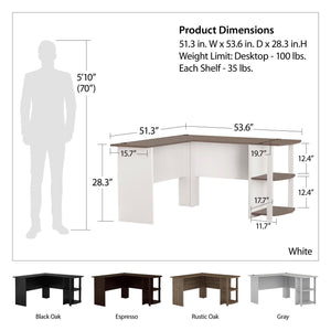 Ameriwood Home Dakota L Desk with Bookshelves - White