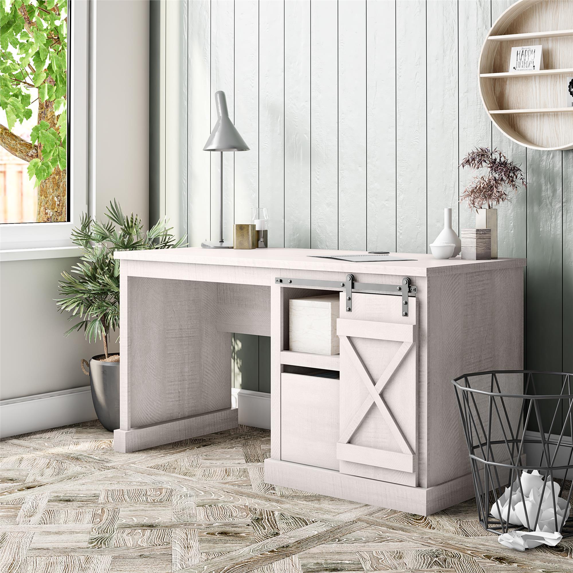 Ameriwood Home Knox County Single Pedestal Computer Desk - Rustic White
