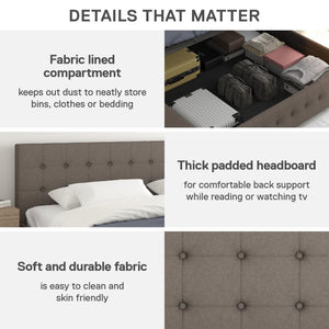 DHP Cambridge Upholstered Bed with Storage - Grey Linen - King