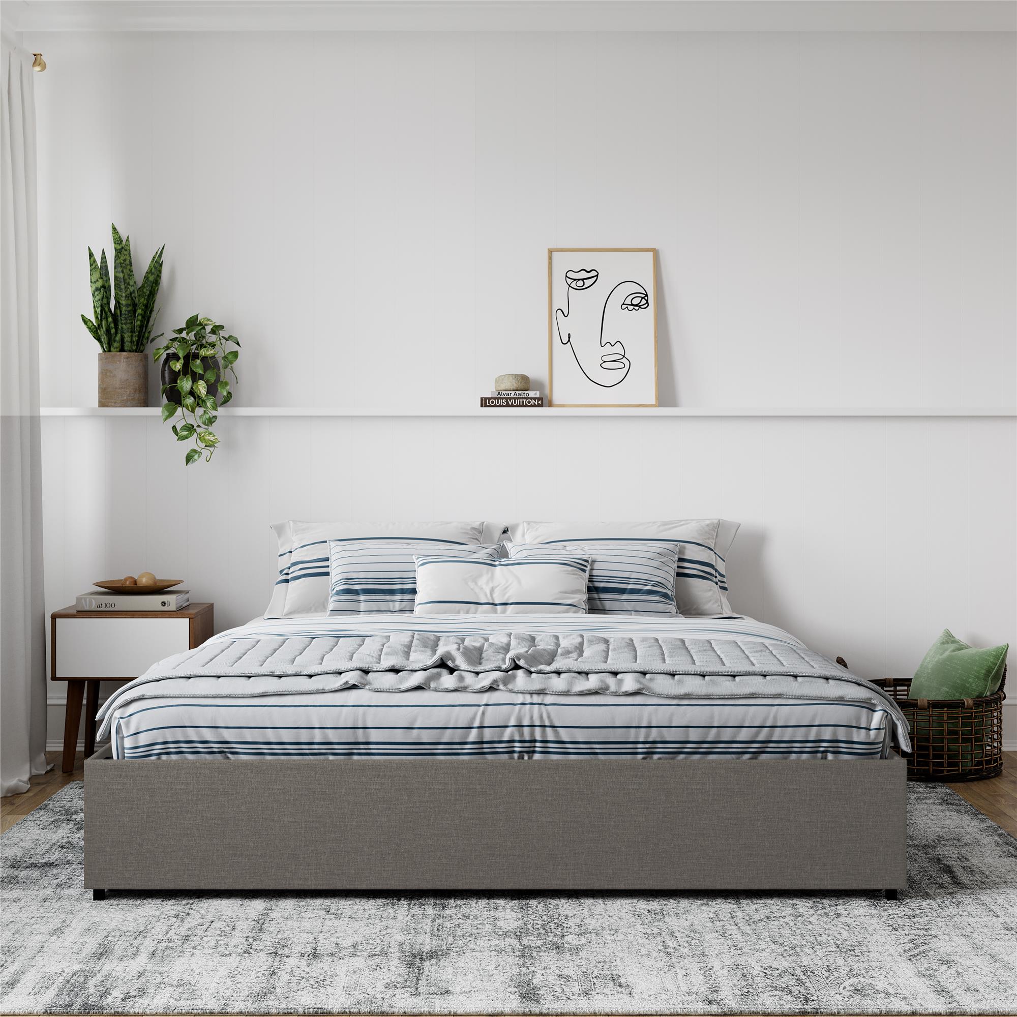 DHP Maven Bed Frame with Storage - Grey Linen - King