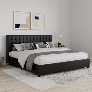 DHP Emily Upholstered Bed - Black Faux Leather - King