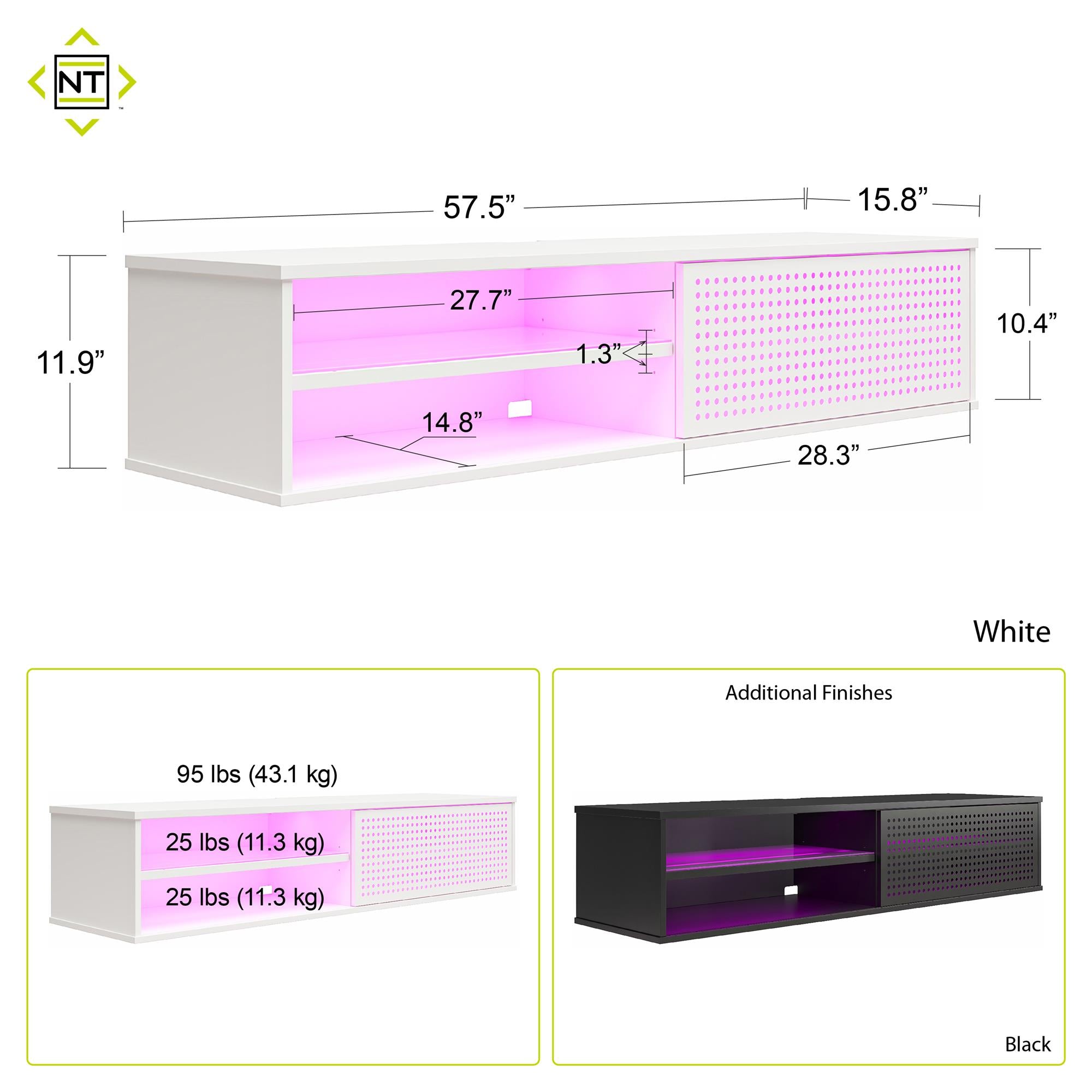 NTense Glitch Floating TV Stand for TVs up to 60" - Black