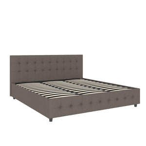 DHP Cambridge Upholstered Bed with Storage - Grey Linen - King