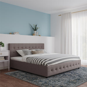 DHP Cambridge Upholstered Bed with Storage - Grey Linen - King