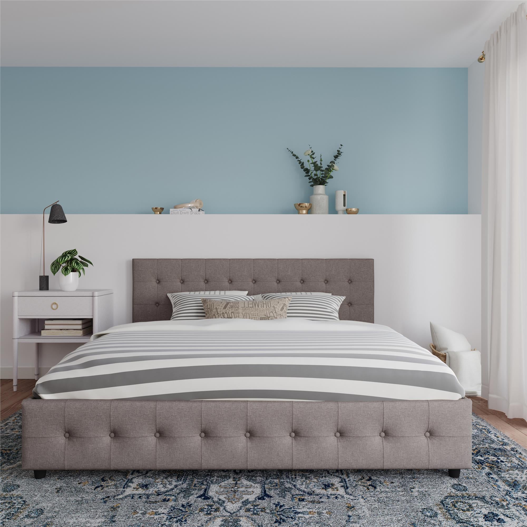 DHP Cambridge Upholstered Bed with Storage - Grey Linen - King