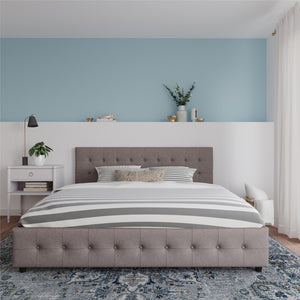 DHP Cambridge Upholstered Bed with Storage - Grey Linen - King