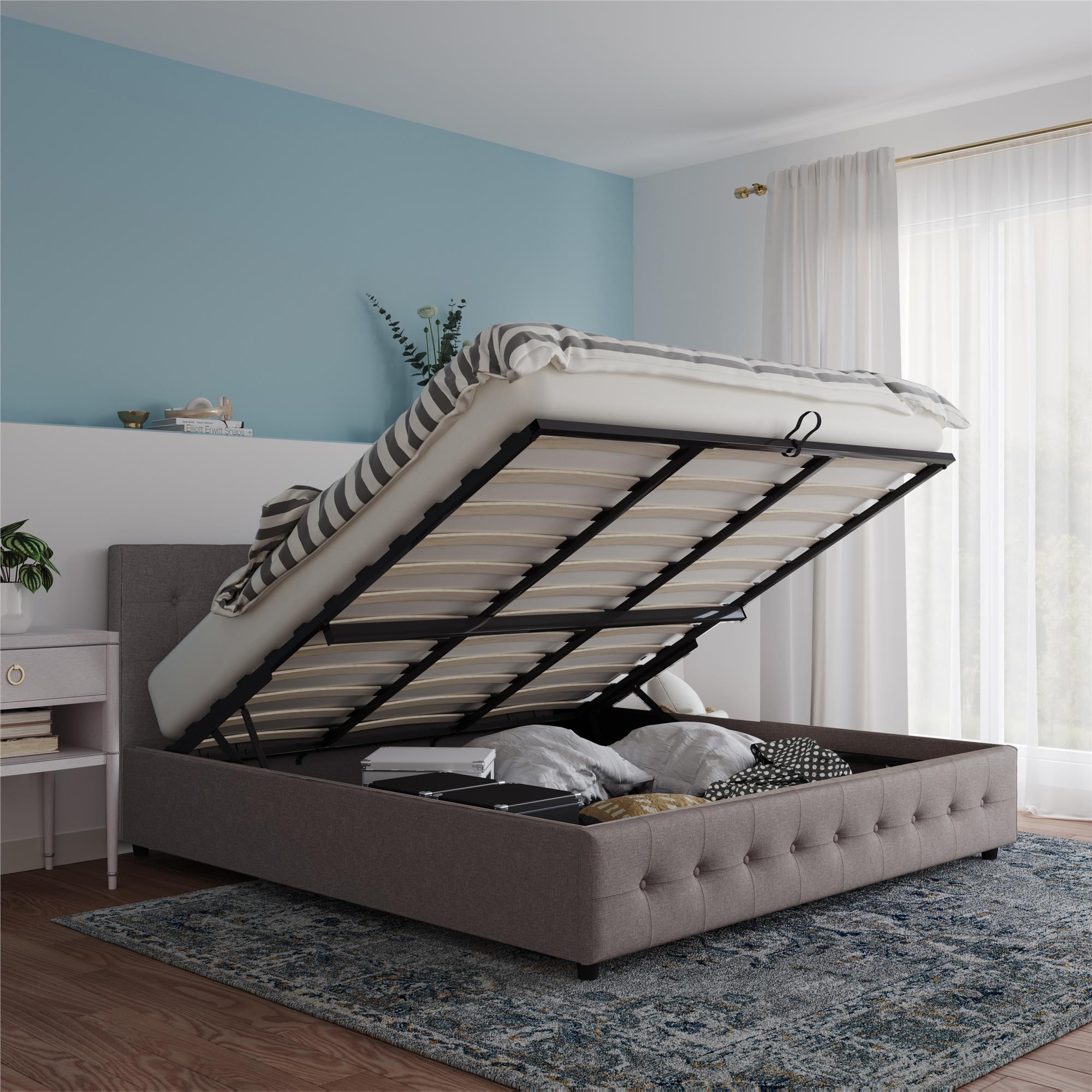 DHP Cambridge Upholstered Bed with Storage - Grey Linen - King