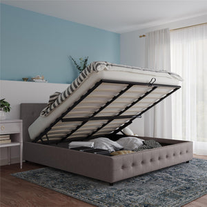 DHP Cambridge Upholstered Bed with Storage - Grey Linen - King