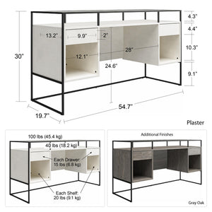 Ameriwood Home Camley Modern Desk with Fluted Glass Top, 2 Drawers and Storage - Gray Oak