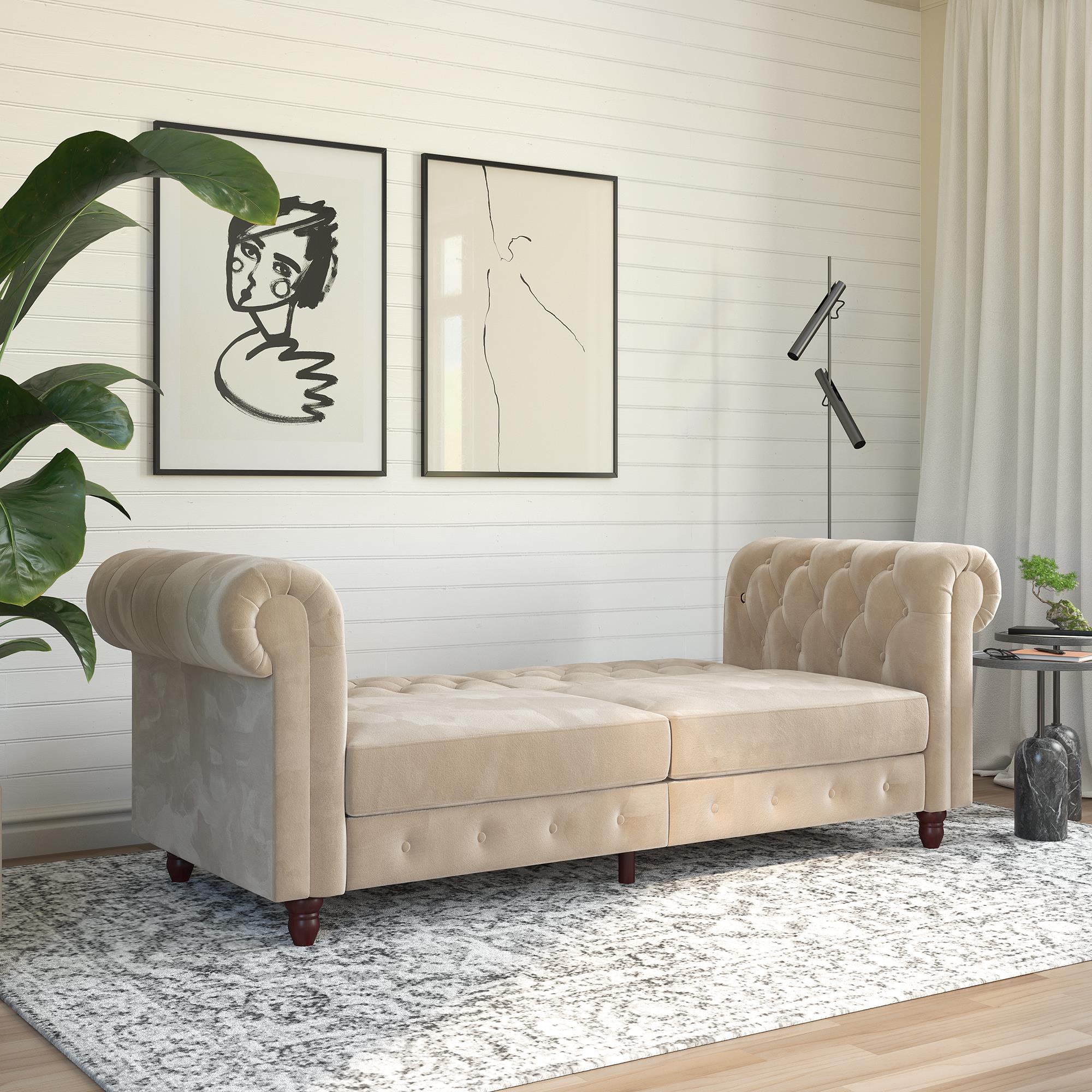 DHP Felix Chesterfield Futon Sofa - Ivory