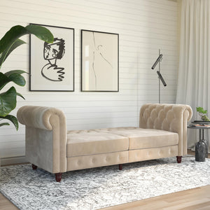 DHP Felix Chesterfield Futon Sofa - Ivory