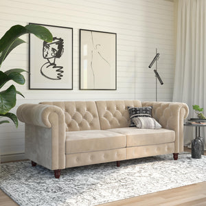 DHP Felix Chesterfield Futon Sofa - Ivory