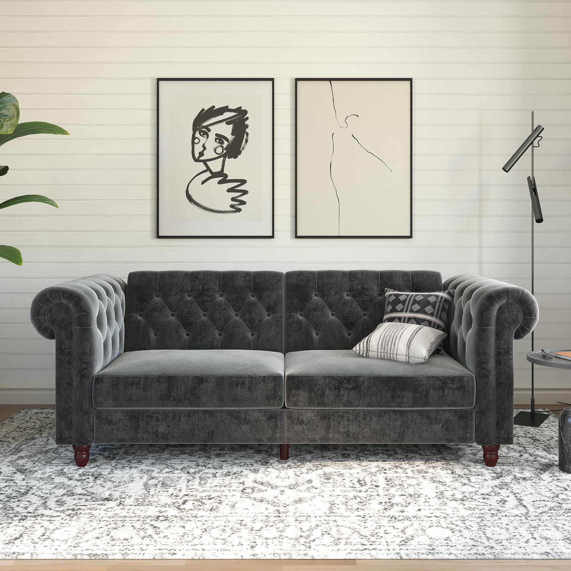 DHP Felix Chesterfield Futon Sofa Bed - Dark Gray