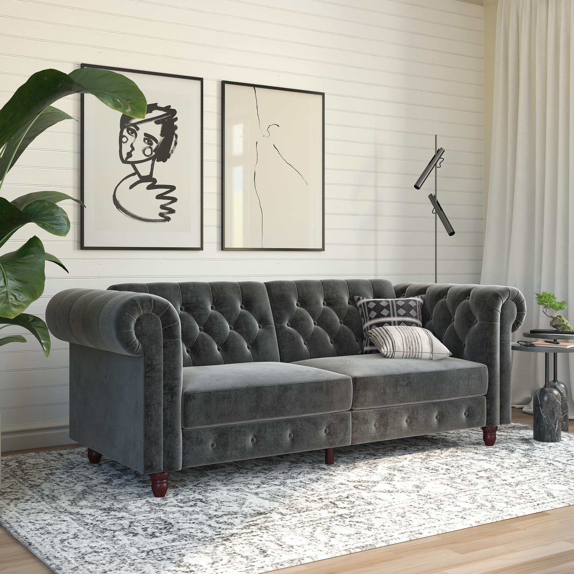 DHP Felix Chesterfield Futon Sofa Bed - Dark Gray