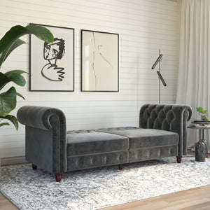 DHP Felix Chesterfield Futon Sofa Bed - Dark Gray