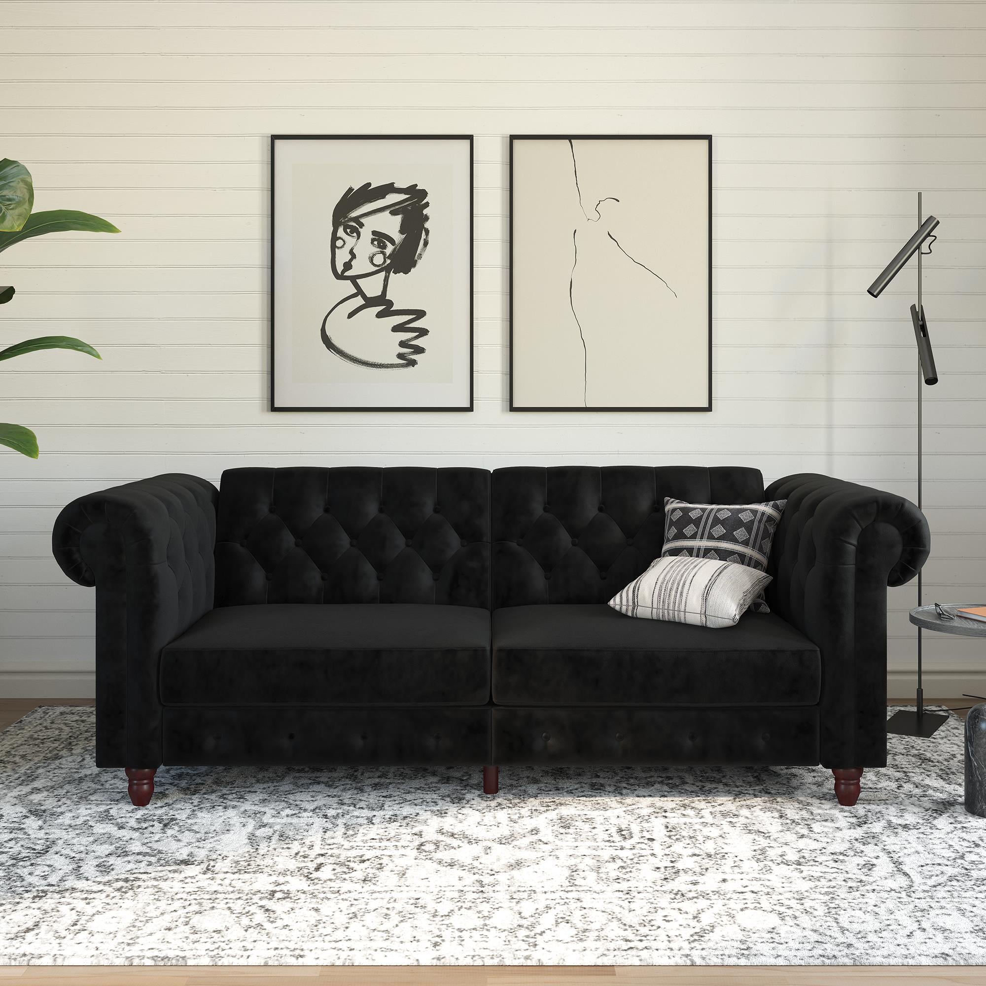 DHP Felix Chesterfield Futon Sofa Bed - Black