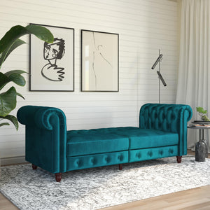 DHP Felix Chesterfield Futon Sofa - Green