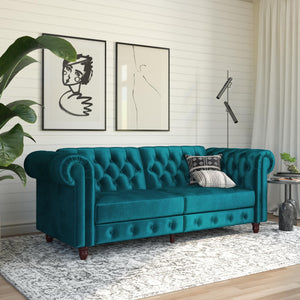 DHP Felix Chesterfield Futon Sofa - Green