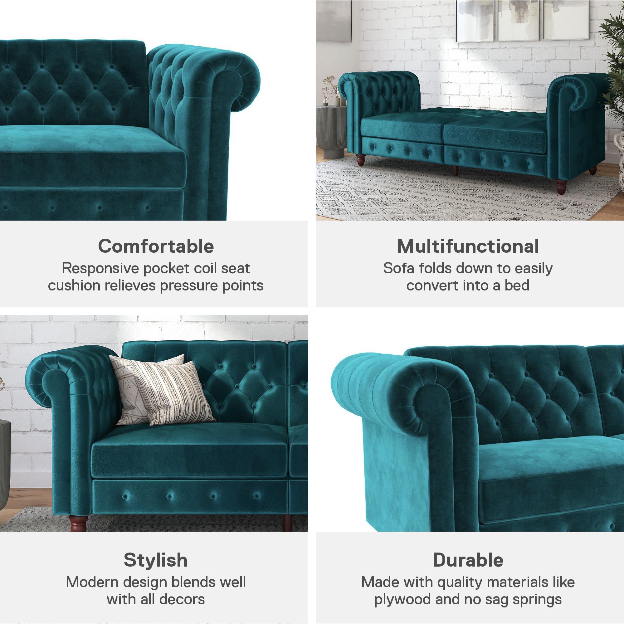 DHP Felix Chesterfield Futon Sofa - Green