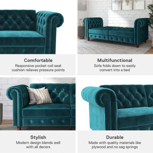 DHP Felix Chesterfield Futon Sofa - Green