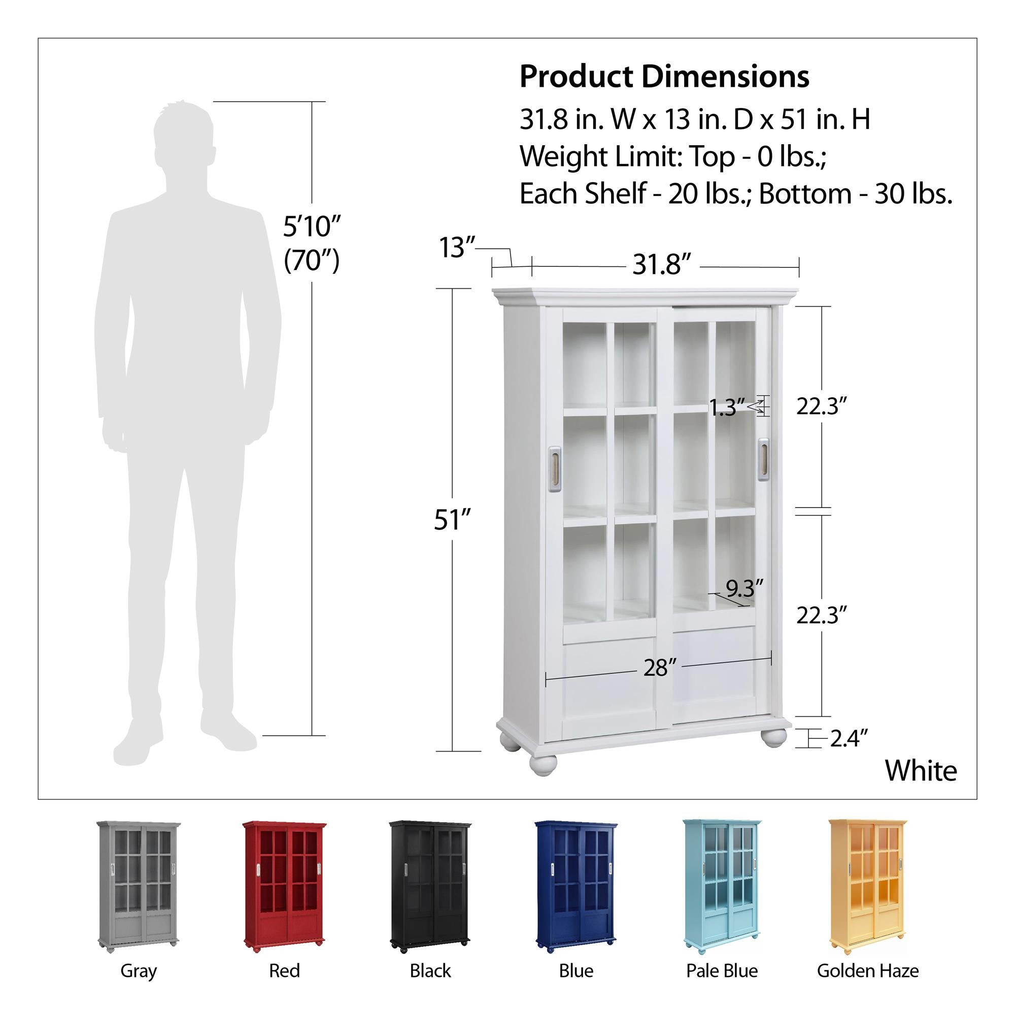 Ameriwood Home Aaron Lane Bookcase with Sliding Glass Doors - White