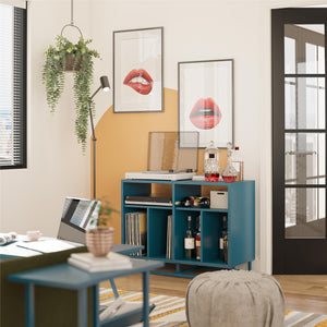 Novogratz Regal Double Wide Record Station/Accent Cabinet - Blue