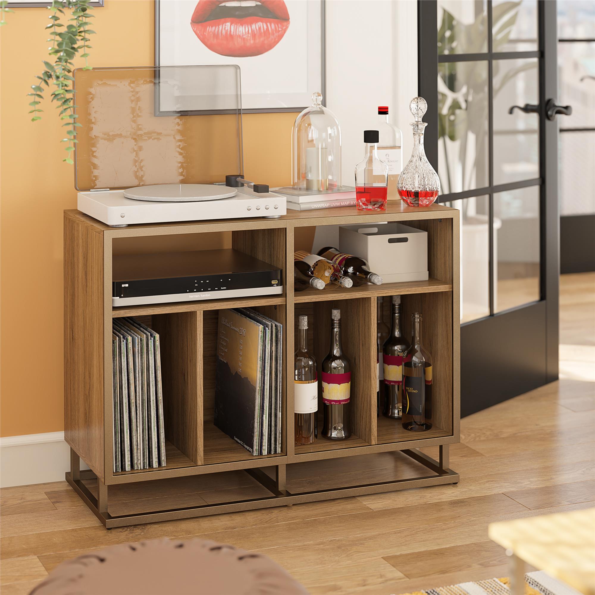Novogratz Regal Double Wide Record Station/Accent Cabinet - Walnut
