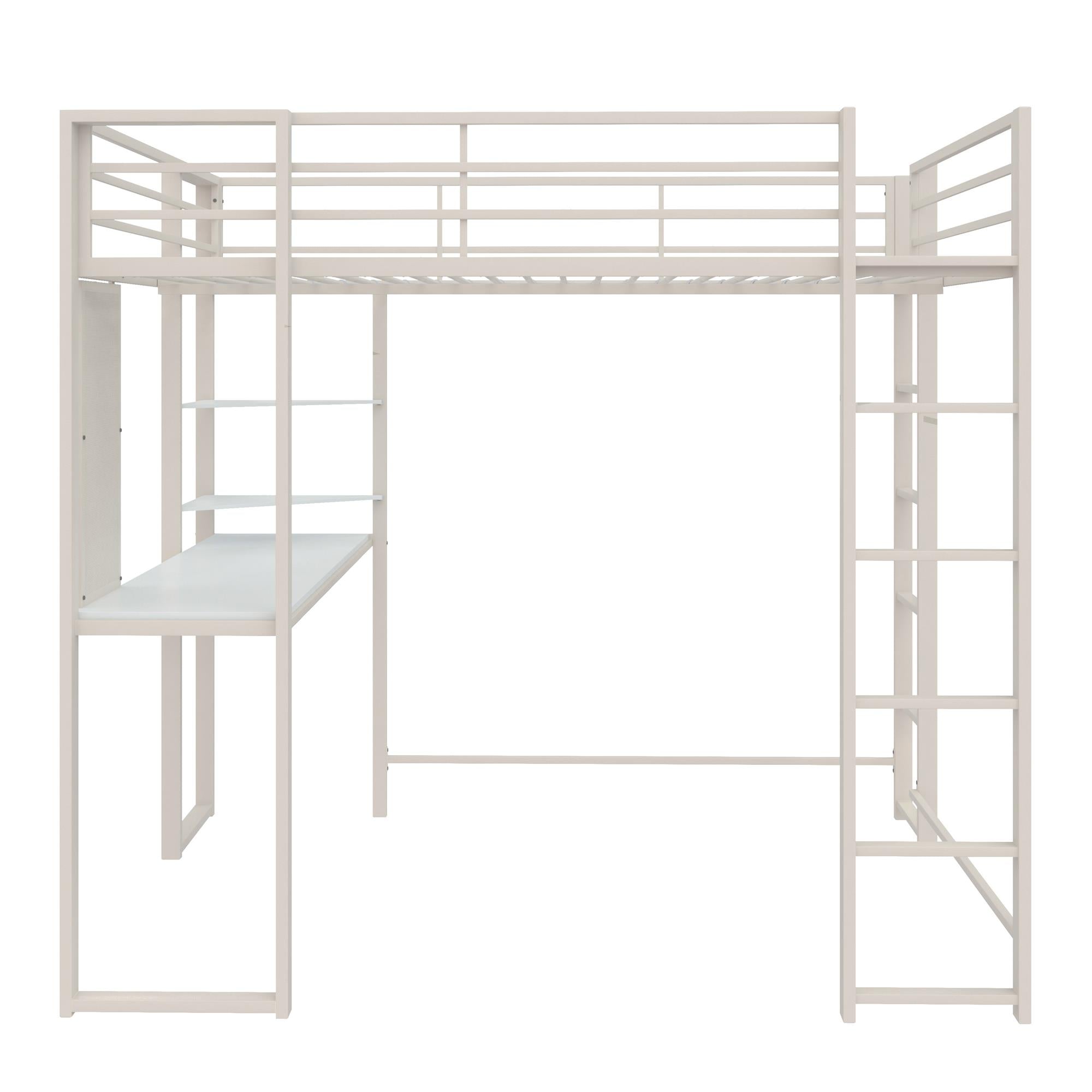 DHP Abode Metal Loft Bed with Desk and Shelves - White - Full