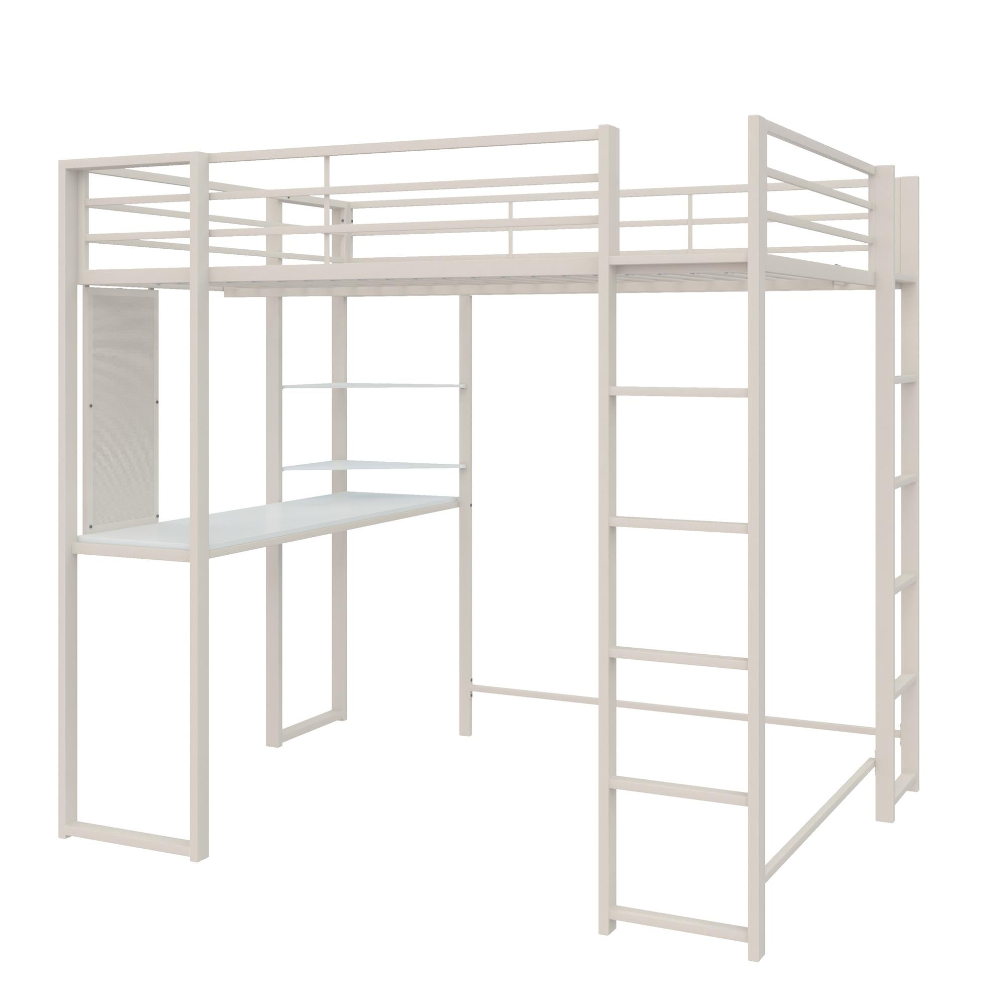 DHP Abode Metal Loft Bed with Desk and Shelves - White - Full