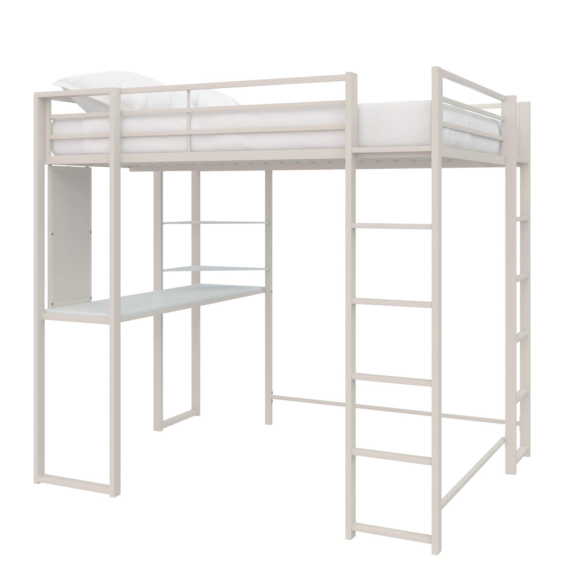 DHP Abode Metal Loft Bed with Desk and Shelves - White - Full