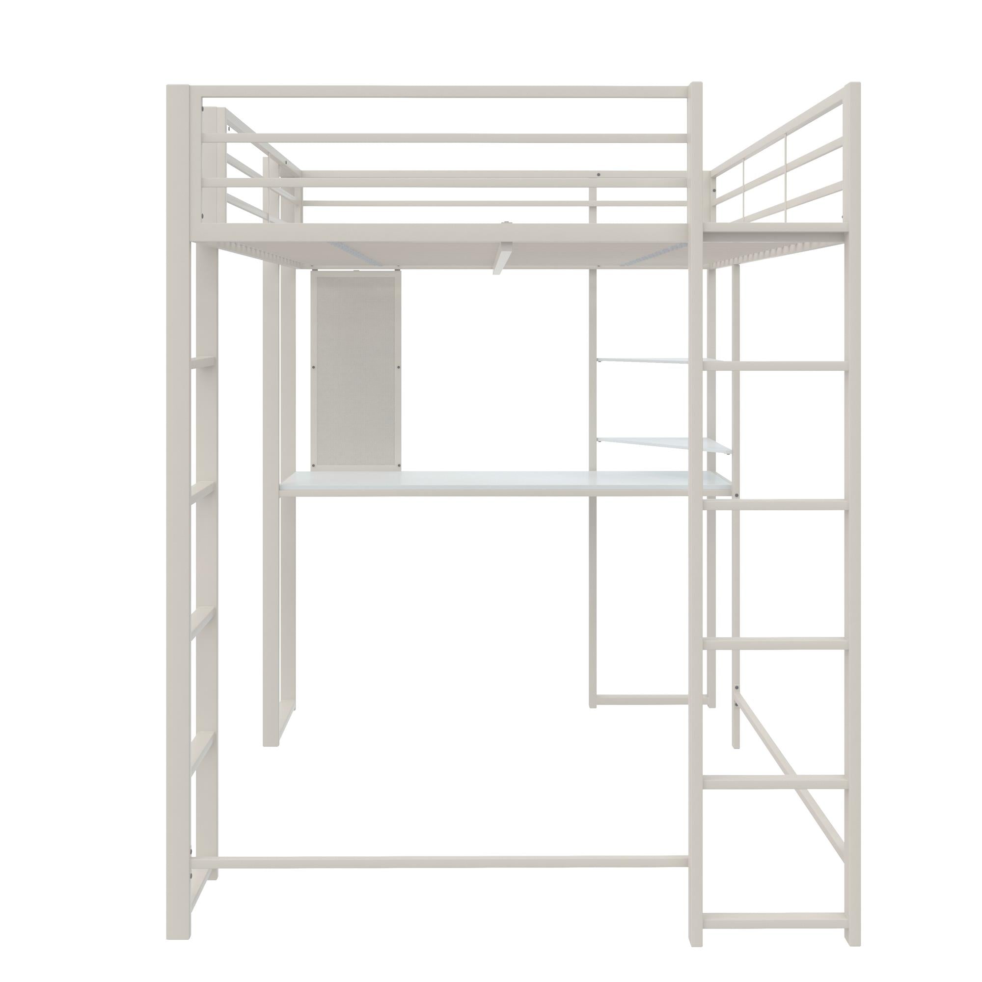DHP Abode Metal Loft Bed with Desk and Shelves - White - Full