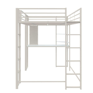 DHP Abode Metal Loft Bed with Desk and Shelves - White - Full