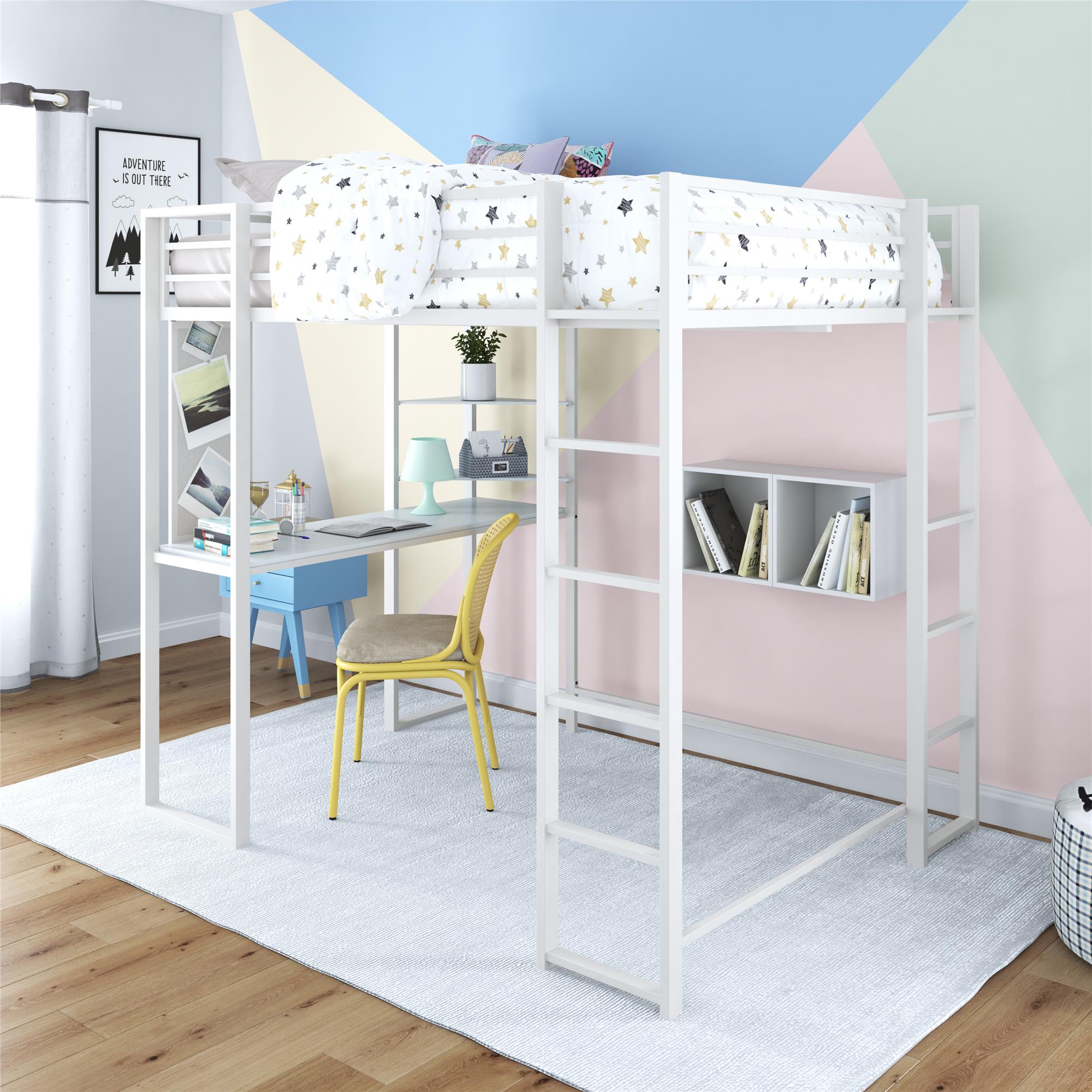 DHP Abode Metal Loft Bed with Desk and Shelves - White - Full