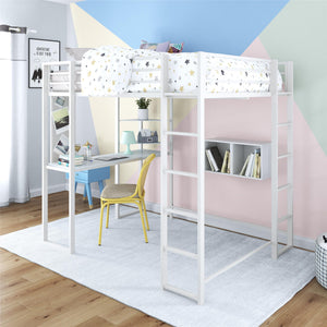 DHP Abode Metal Loft Bed with Desk and Shelves - White - Full