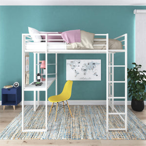 DHP Abode Metal Loft Bed with Desk and Shelves - White - Full