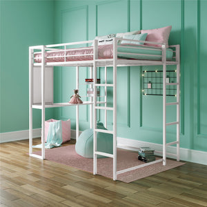 DHP Abode Metal Loft Bed with Desk and Shelves - White - Full