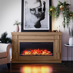 Ameriwood Home Elmcroft Wide Mantel with Linear Electric Fireplace - Walnut