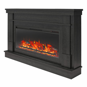 Ameriwood Home Elmcroft Wide Mantel with Linear Electric Fireplace - Black Oak