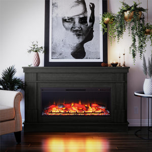 Ameriwood Home Elmcroft Wide Mantel with Linear Electric Fireplace - Black Oak