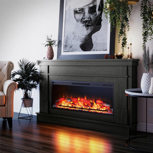 Ameriwood Home Elmcroft Wide Mantel with Linear Electric Fireplace - Black Oak