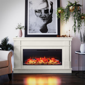 Ameriwood Home Elmcroft Wide Mantel with Linear Electric Fireplace - Plaster