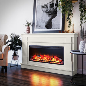 Ameriwood Home Elmcroft Wide Mantel with Linear Electric Fireplace - Plaster