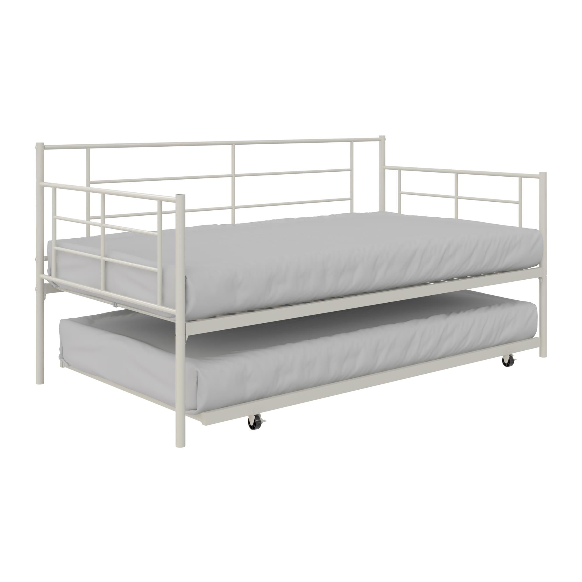 RealRooms Praxis Metal Daybed with Trundle - White - Twin
