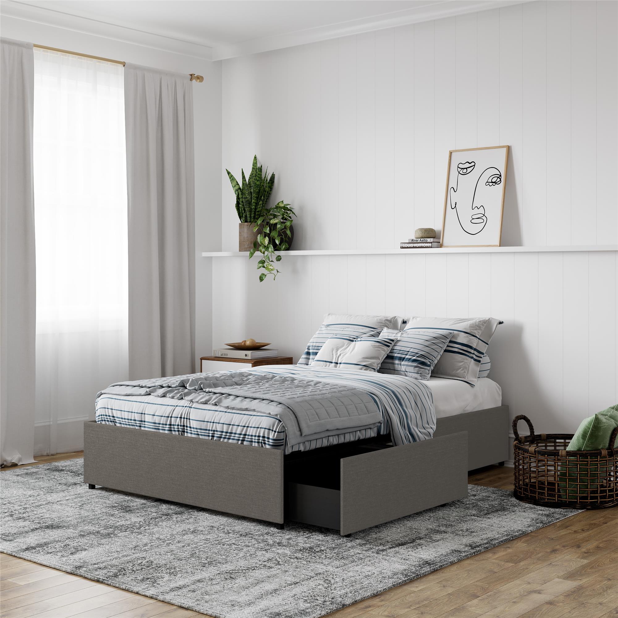DHP Maven Bed Frame with Storage - Grey Linen - Queen