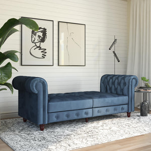 DHP Felix Chesterfield Futon Sofa Bed - Blue