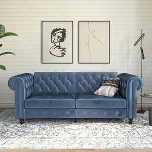 DHP Felix Chesterfield Futon Sofa Bed - Blue
